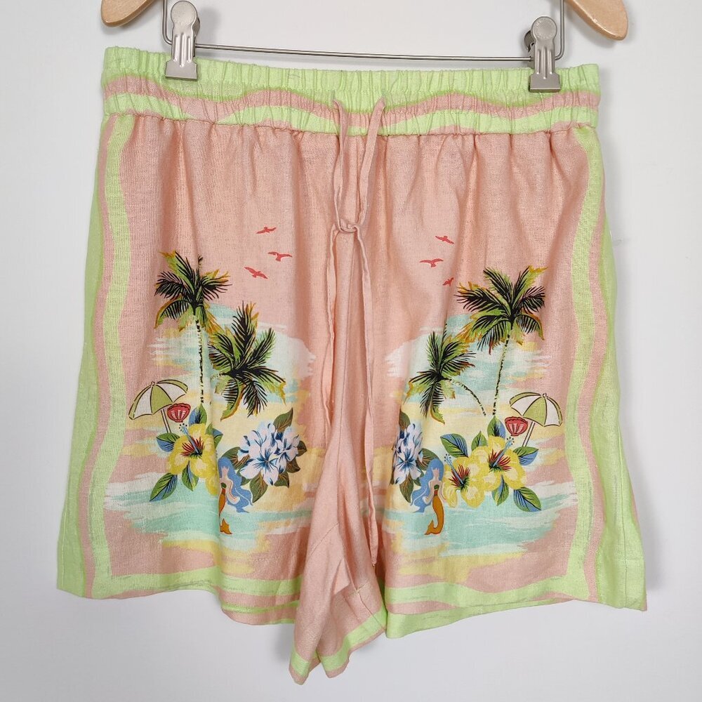 C&C California New Women's Shorts Size 8 Orange Linen Rayon Y2K Beach Bohemian